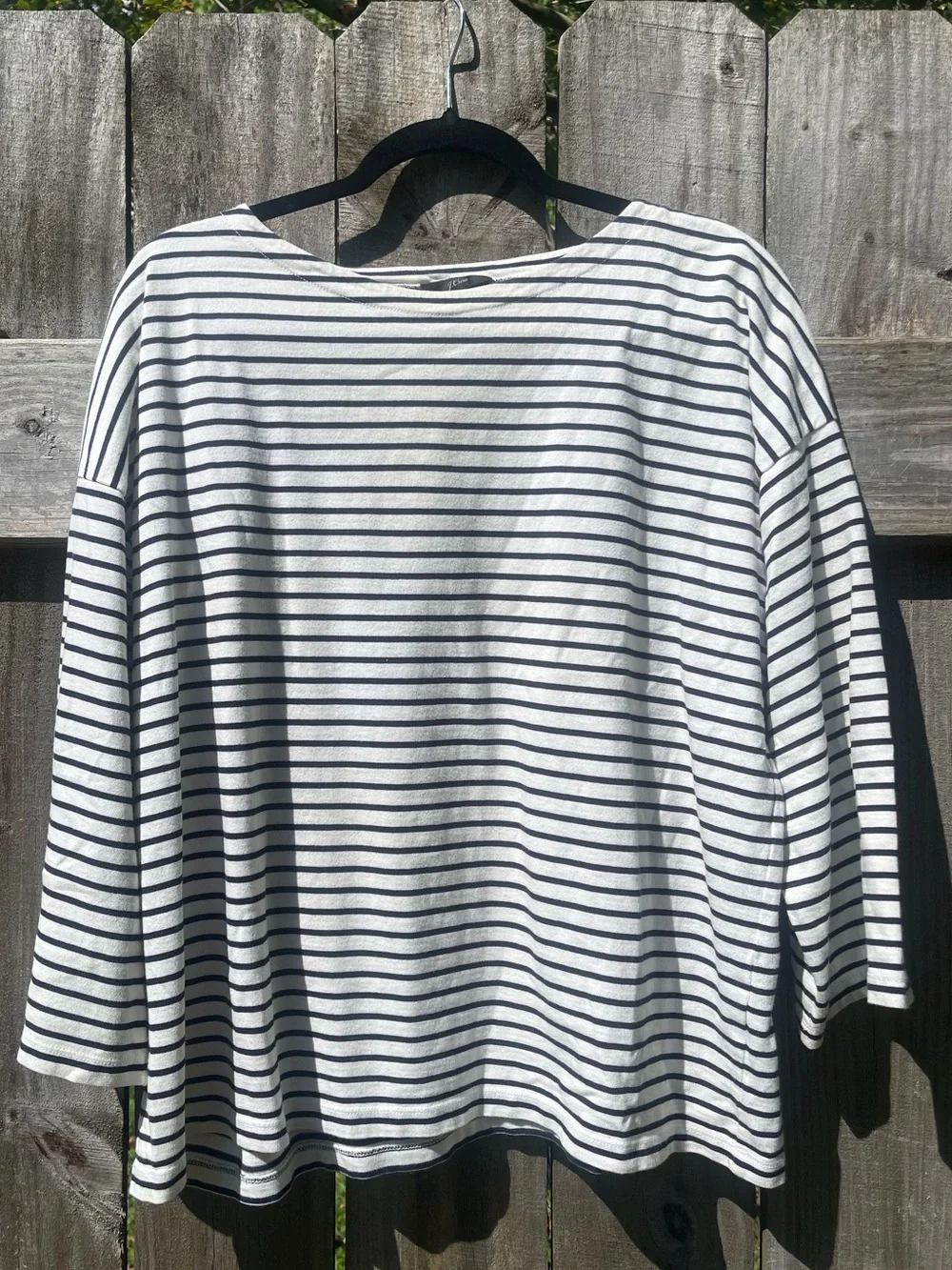 J. Crew White and Black Striped Boatneck Long-Sleeve Shirt Sz L